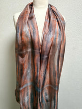 Load image into Gallery viewer, Hand Dyed Long Silk Scarf in Caramel Taupe Grey
