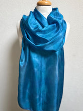 Load image into Gallery viewer, Hand Dyed Long Silk Scarf in Mediterranean Blues by Designer Silk Artist
