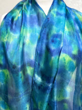 Load image into Gallery viewer, Hand Dyed Long Silk in Ultramarine Turquoise Lime by Designer Silk Artist
