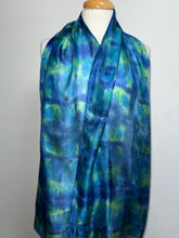 Load image into Gallery viewer, Hand Dyed Long Silk in Ultramarine Turquoise Lime by Designer Silk Artist
