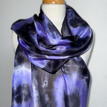 Load image into Gallery viewer, Hand Dyed Long Silk Scarf in Lilac Charcoal Grey by Designer Silk Artist

