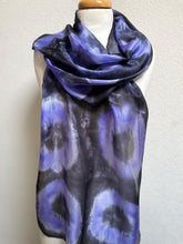 Load image into Gallery viewer, Hand Dyed Long Silk Scarf in Lilac Charcoal Grey by Designer Silk Artist
