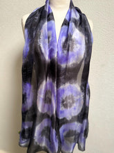Load image into Gallery viewer, Hand Dyed Long Silk Scarf in Lilac Charcoal Grey by Designer Silk Artist
