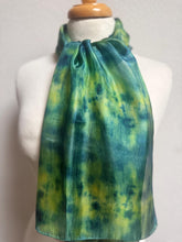 Load image into Gallery viewer, Hand Dyed Silk Small Neck Scarf in Green Lime Navy by Designer Silk Artist

