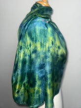 Load image into Gallery viewer, Hand Dyed Silk Small Neck Scarf in Green Lime Navy by Designer Silk Artist
