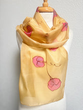 Load image into Gallery viewer, Sweet Peas Design Silk Scarf in Beige, Purple, Pink : Hand Painted Silk by Designer Silk Artist
