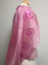 Load image into Gallery viewer, Sweet Peas Design Silk Scarf in Clover Pink Copper : Hand Painted Silk by Designer Silk Artist
