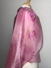 Load image into Gallery viewer, Sweet Peas Design Silk Scarf in Clover Pink Copper : Hand Painted Silk by Designer Silk Artist
