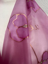 Load image into Gallery viewer, Sweet Peas Design Silk Scarf in Clover Pink Copper : Hand Painted Silk by Designer Silk Artist
