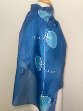 Load image into Gallery viewer, Sweet Peas Design Silk Scarf in Blues and Silver : Hand Painted Silk by Designer Silk Artist
