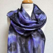 Load image into Gallery viewer, Hand Dyed Long Silk Scarf in Lilac Charcoal Grey by Designer Silk Artist
