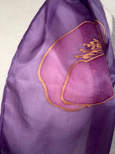 Load image into Gallery viewer, Poppies Design Hand Painted Silk Small Neck Scarf in Purple Shades by Designer Silk Artist
