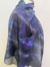 Load image into Gallery viewer, Hand Dyed Silk Small Neck Scarf in Black Purple Turquoise by Designer Silk Artist
