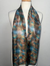 Load image into Gallery viewer, Hand Dyed Silk Small Neck Scarf in Teal Brown Green by Designer Silk Artist
