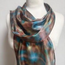 Load image into Gallery viewer, Hand Dyed Silk Small Neck Scarf in Teal Brown Green by Designer Silk Artist

