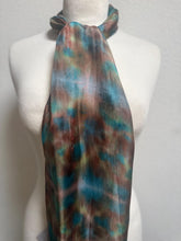 Load image into Gallery viewer, Hand Dyed Silk Small Neck Scarf in Teal Brown Green by Designer Silk Artist
