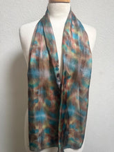 Load image into Gallery viewer, Hand Dyed Silk Small Neck Scarf in Teal Brown Green by Designer Silk Artist
