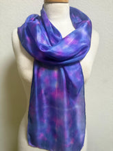 Load image into Gallery viewer, Hand Dyed Silk Small Neck Scarf in Purple Marine Blue by Designer Silk Artist
