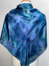 Load image into Gallery viewer, Hand Dyed Silk Square Scarf in Blue Teal Green 90cm Square by Designer Silk Artist
