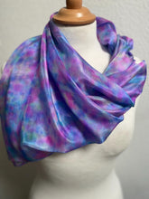 Load image into Gallery viewer, Hand Dyed Square Silk Scarf in Shades of Blue &amp; Pink by Designer Silk Artist
