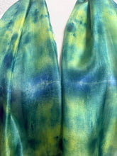 Load image into Gallery viewer, Hand Dyed Silk Small Neck Scarf in Green Lime Navy by Designer Silk Artist
