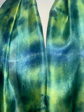 Load image into Gallery viewer, Hand Dyed Silk Small Neck Scarf in Green Lime Navy by Designer Silk Artist
