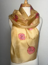 Load image into Gallery viewer, Sweet Peas Design Silk Scarf in Beige, Purple, Pink : Hand Painted Silk by Designer Silk Artist
