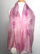 Load image into Gallery viewer, Sweet Peas Design Silk Scarf in Clover Pink Copper : Hand Painted Silk by Designer Silk Artist
