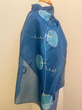 Load image into Gallery viewer, Sweet Peas Design Silk Scarf in Blues and Silver : Hand Painted Silk by Designer Silk Artist
