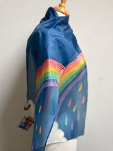 Load image into Gallery viewer, Rainbow Design Hand Painted Silk Neck Scarf Blue Silver by Designer Silk Artist
