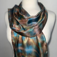 Load image into Gallery viewer, Hand Dyed Silk Small Neck Scarf in Teal Brown Green by Designer Silk Artist
