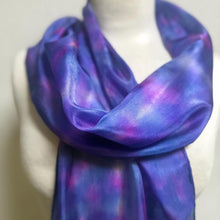 Load image into Gallery viewer, Hand Dyed Silk Small Neck Scarf in Purple Marine Blue by Designer Silk Artist
