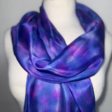 Load image into Gallery viewer, Hand Dyed Silk Small Neck Scarf in Purple Marine Blue by Designer Silk Artist
