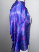 Load image into Gallery viewer, Hand Dyed Silk Small Neck Scarf in Purple Marine Blue by Designer Silk Artist
