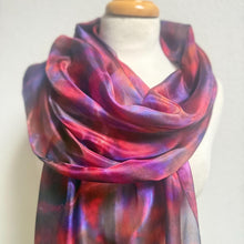 Load image into Gallery viewer, Hand Dyed Long Silk Scarf in Green Red and Blue
