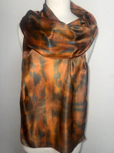 Load image into Gallery viewer, Hand Dyed Long Silk Scarf in Greens and Tan
