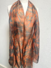 Load image into Gallery viewer, Hand Dyed Long Silk Scarf in Greens and Tan
