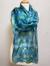 Load image into Gallery viewer, Hand Dyed Long Silk Scarf in Purple Dark Red Blue
