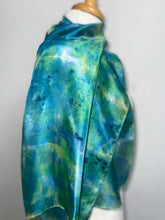 Load image into Gallery viewer, Hand Dyed Silk Neck Scarf in Blue Green Purple Navy by Designer Silk Artist
