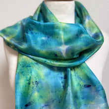 Load image into Gallery viewer, Hand Dyed Silk Neck Scarf in Blue Green Purple Navy by Designer Silk Artist
