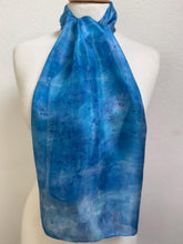 Load image into Gallery viewer, Hand Dyed Silk Neck Scarf in Blue Azure Light Navy by Designer Silk Artist
