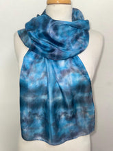 Load image into Gallery viewer, Hand Dyed Silk Neck Scarf in Purple Blue Pink by Designer Silk Artist
