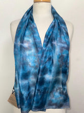 Load image into Gallery viewer, Hand Dyed Silk Neck Scarf in Purple Blue Pink by Designer Silk Artist
