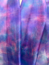 Load image into Gallery viewer, Hand Dyed Silk Neck Scarf in Purples Tan Green by Designer Silk Artist
