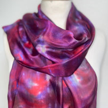 Load image into Gallery viewer, Hand Dyed Silk Neck Scarf in Purple Cerise Cobalt Navy by Designer Silk Artist
