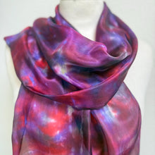 Load image into Gallery viewer, Hand Dyed Silk Neck Scarf in Purple Cerise Cobalt Navy by Designer Silk Artist
