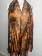 Load image into Gallery viewer, Hand Dyed Long Silk Scarf in Greens and Tan

