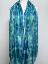 Load image into Gallery viewer, Hand Dyed Long Silk Scarf in Purple Dark Red Blue
