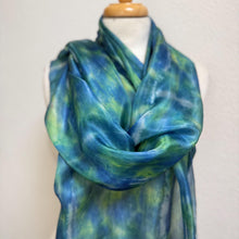 Load image into Gallery viewer, Hand Dyed Long Silk Scarf in Purple Dark Red Blue
