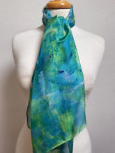 Load image into Gallery viewer, Hand Dyed Silk Neck Scarf in Blue Green Purple Navy by Designer Silk Artist
